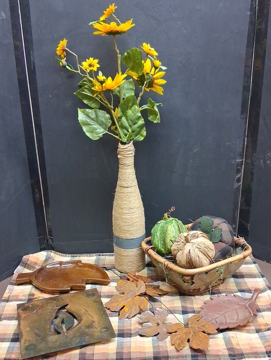 Hand Crafted Other - Fall bundle of 2 iron leaf trivets, leaf dish, leaf swag, basket pumpkins,floral